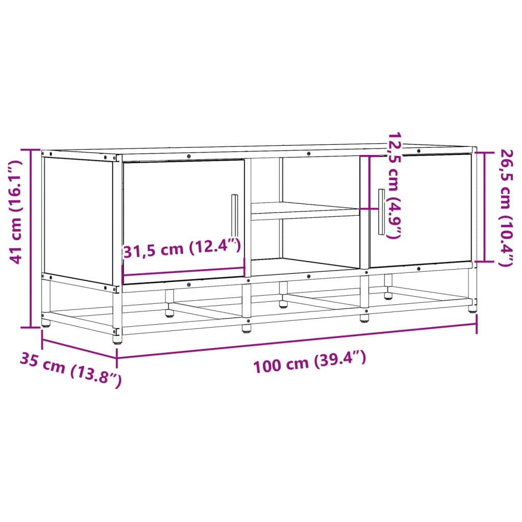 TV-skab Sort 100x35x41 cm Træ Materiale og Metal