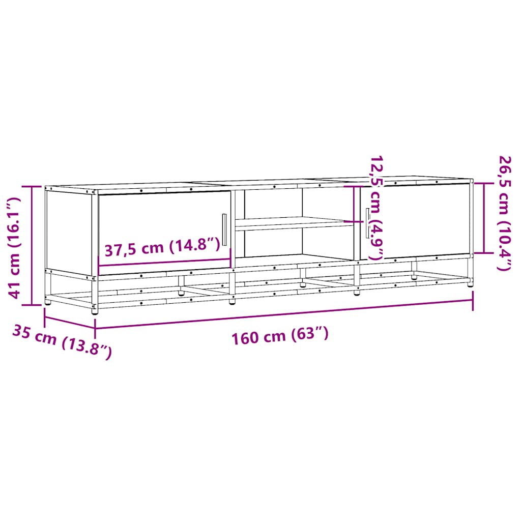 TV-skab Sort 160x35x41 cm Træ Materiale og Metal