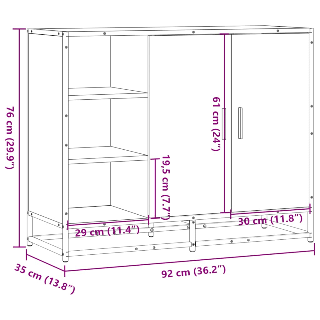 Skænk Sort 92x35x76 cm Træmateriale