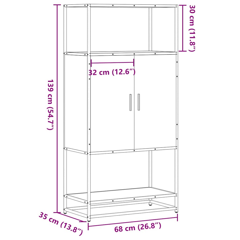 Highboard Sort 68x35x139 cm Træmateriale og Metal