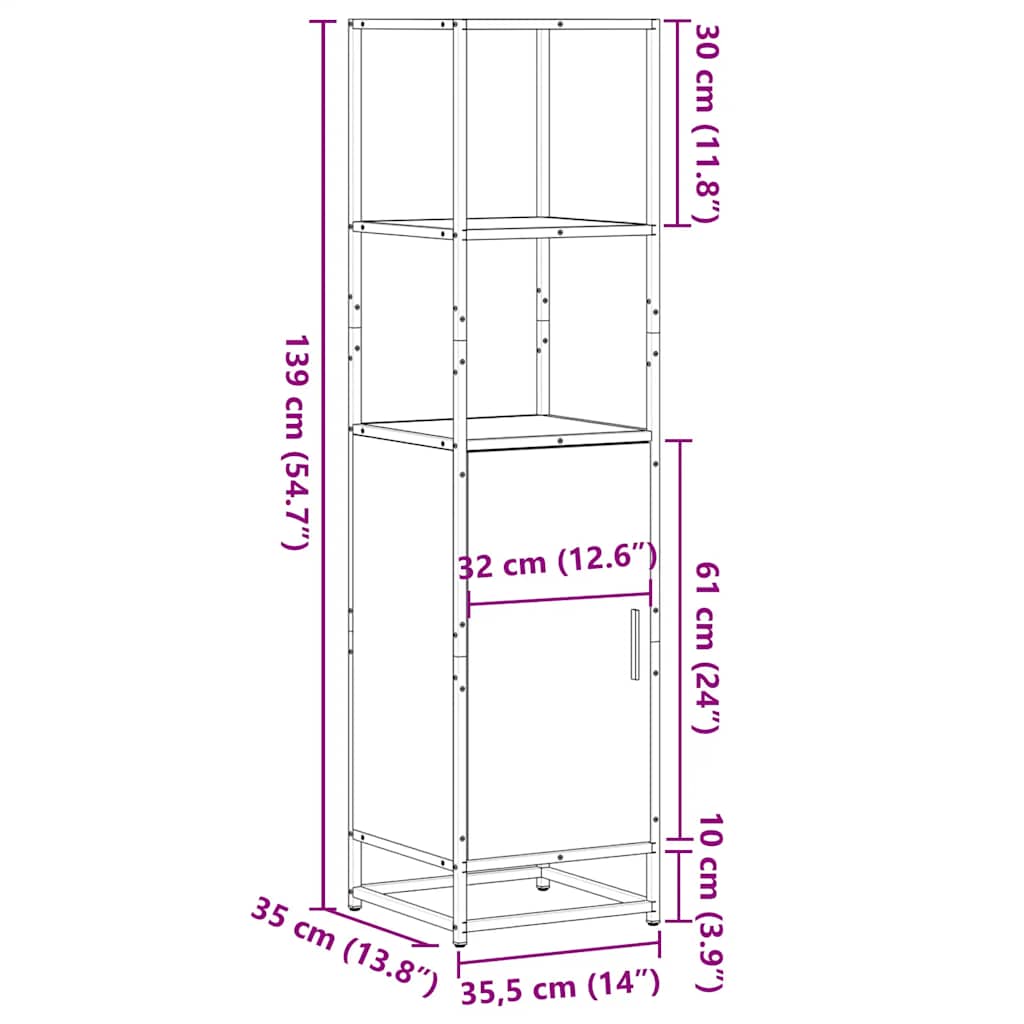 Highboard Sort 35,5x35x139 cm Træmateriale og Metal
