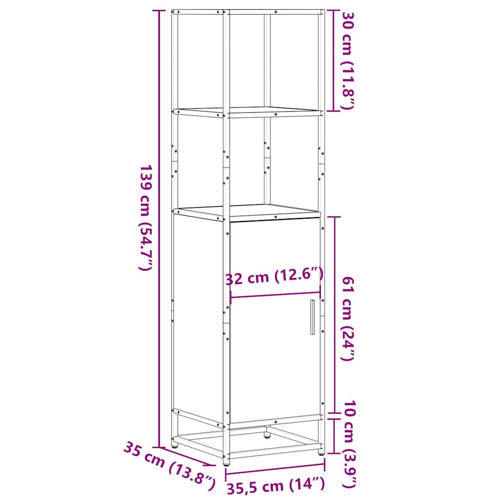 Highboard røget eg 35,5x35x139 cm træmateriale metal