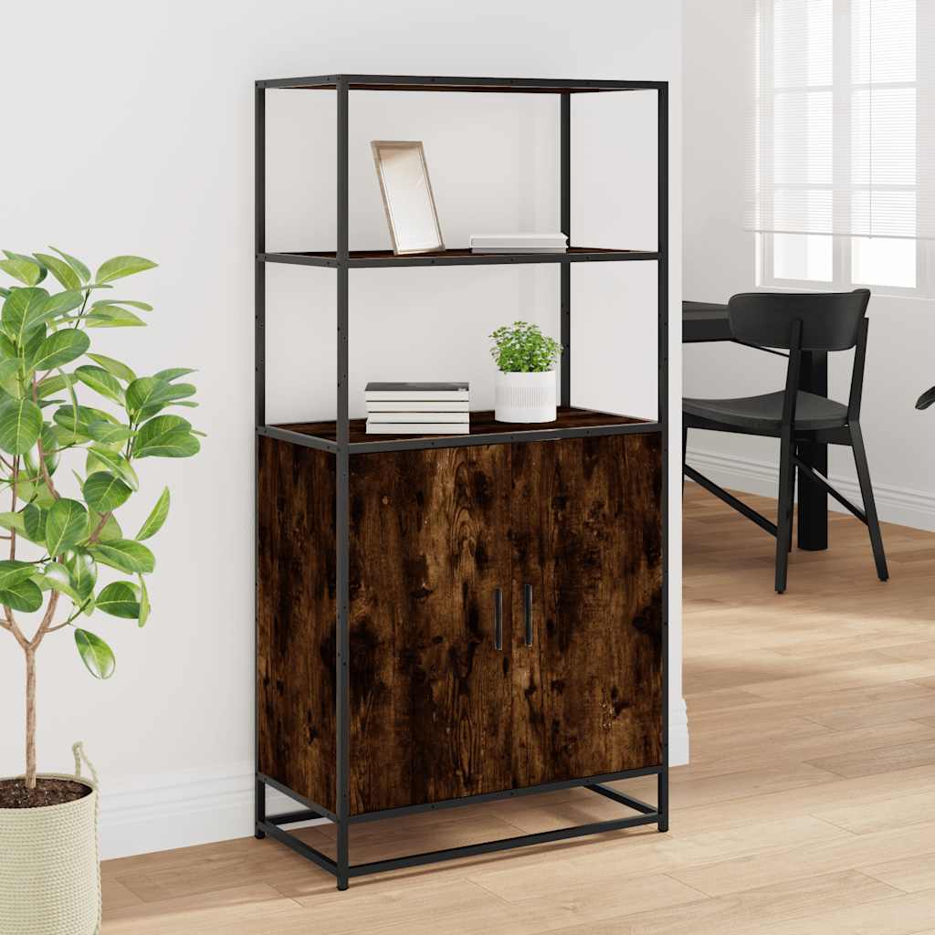 Highboard røget eg 68x35x139 cm træmateriale og metal
