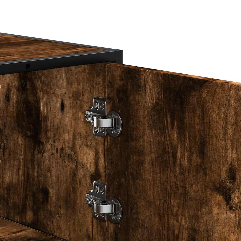 Highboard røget eg 68x35x139 cm træmateriale og metal