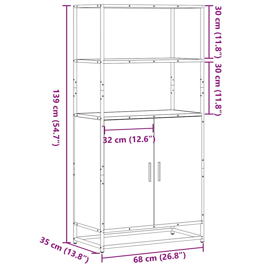 Highboard røget eg 68x35x139 cm træmateriale og metal