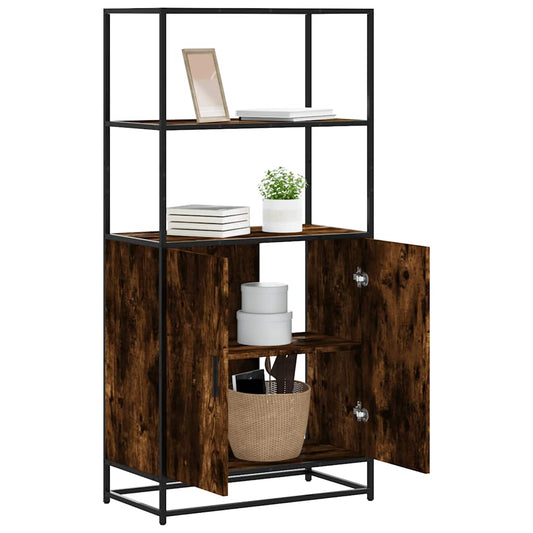 Highboard røget eg 68x35x139 cm træmateriale og metal