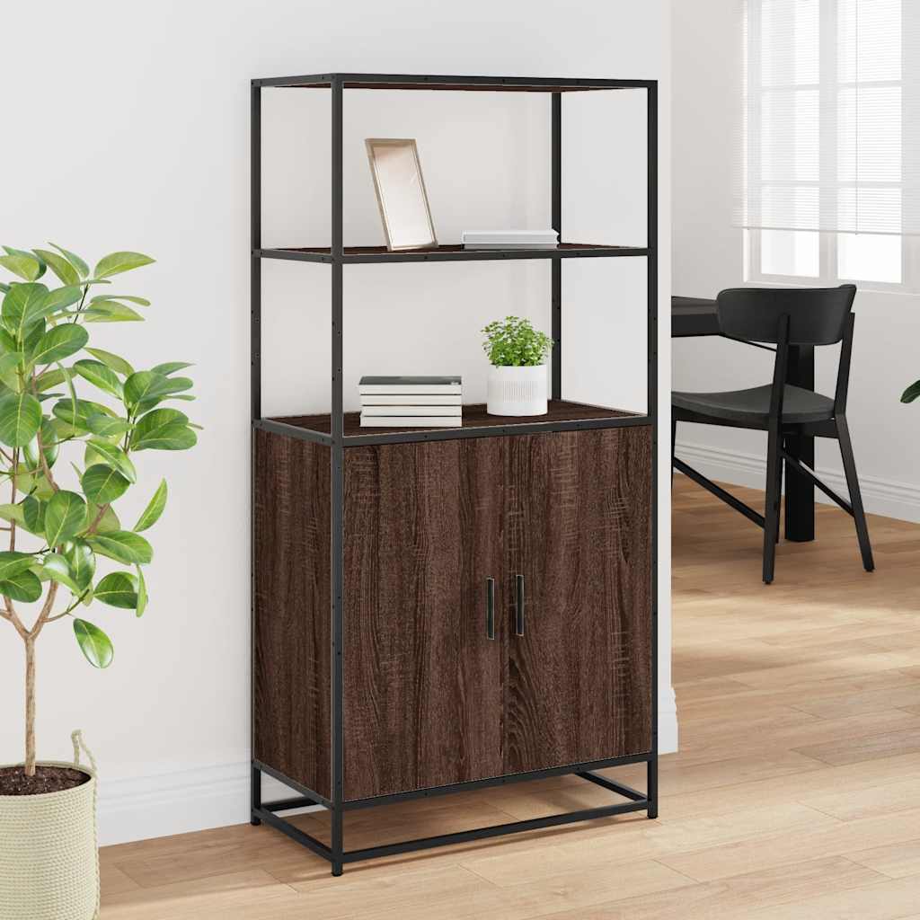 Highboard Brun Eg Look 68x35x139 cm Træ Materiale Metal