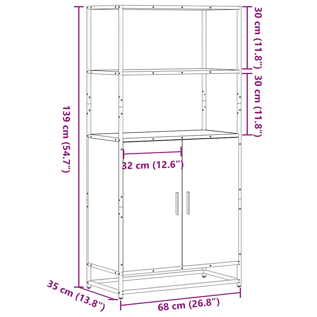 Highboard Brun Eg Look 68x35x139 cm Træ Materiale Metal