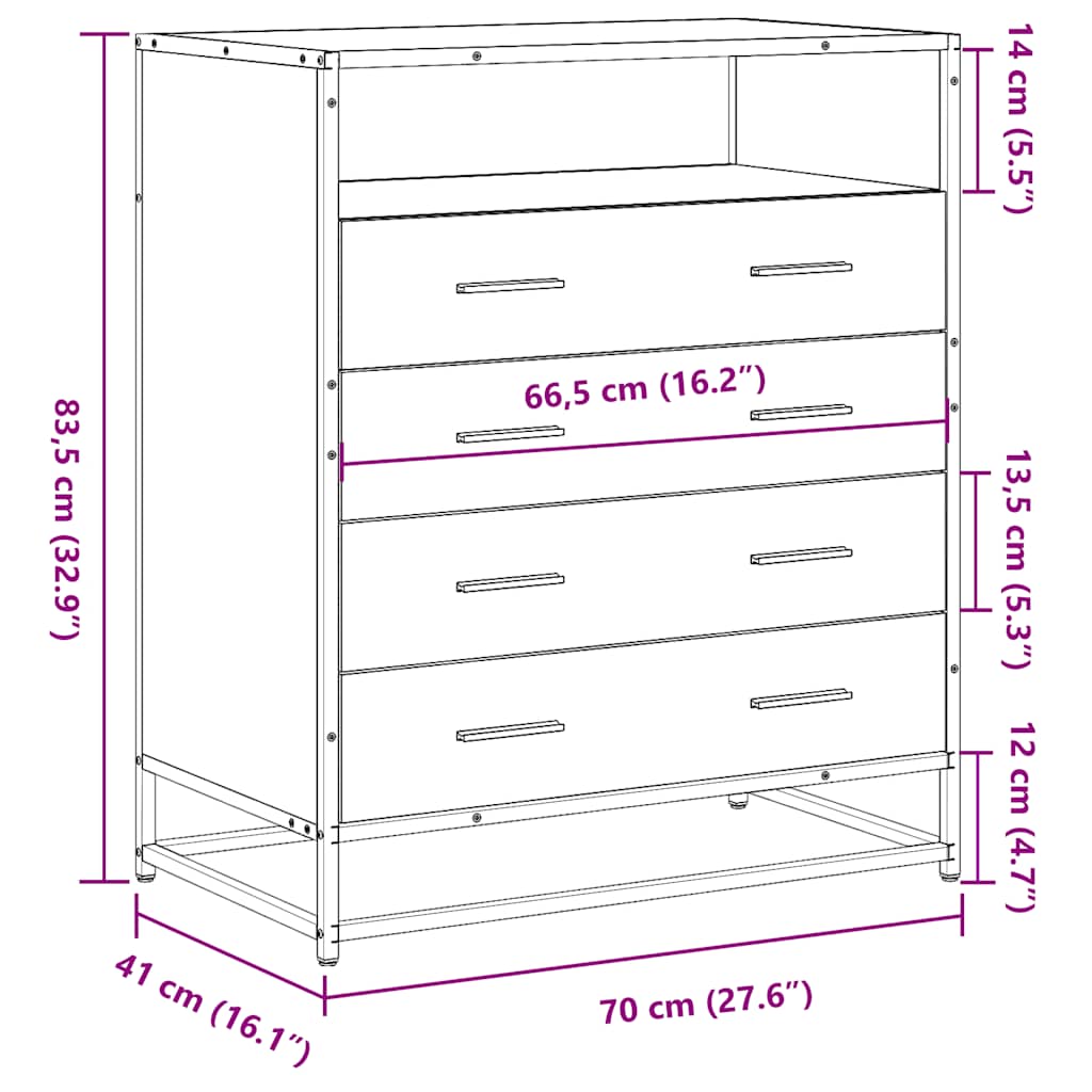 Skuffeskab Brun Eg Look 70x41x83,5cm Træmateriale