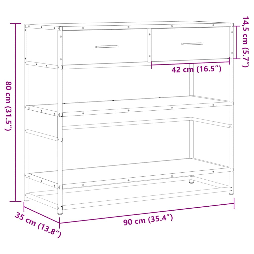 Konsolentisch Räuchereiche 90x35x80 cm Holzwerkstoff