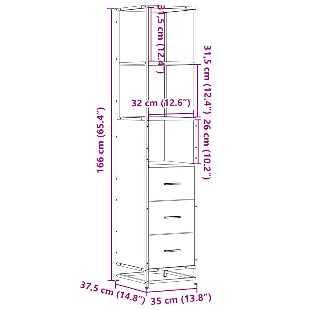 Badeværelsesskab Sonoma Eg 35x37,5x166 cm Træ Materiale