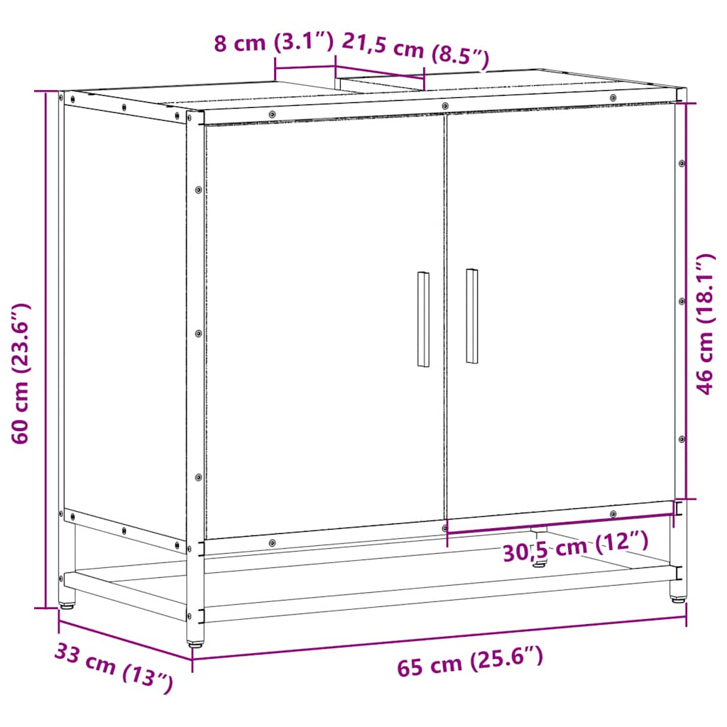 Badeværelsesskab Sonoma Eg 65x33x60 cm Træ Materiale