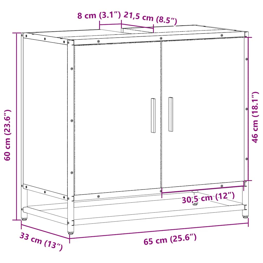 Håndvask underskab røget eg 65x33x60 cm træmateriale