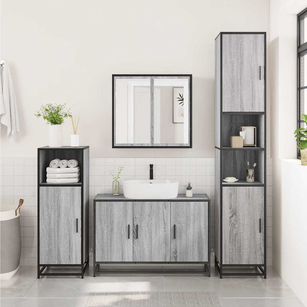 Håndvask Skab Grå Sonoma 90x33x60 cm Træ Materiale