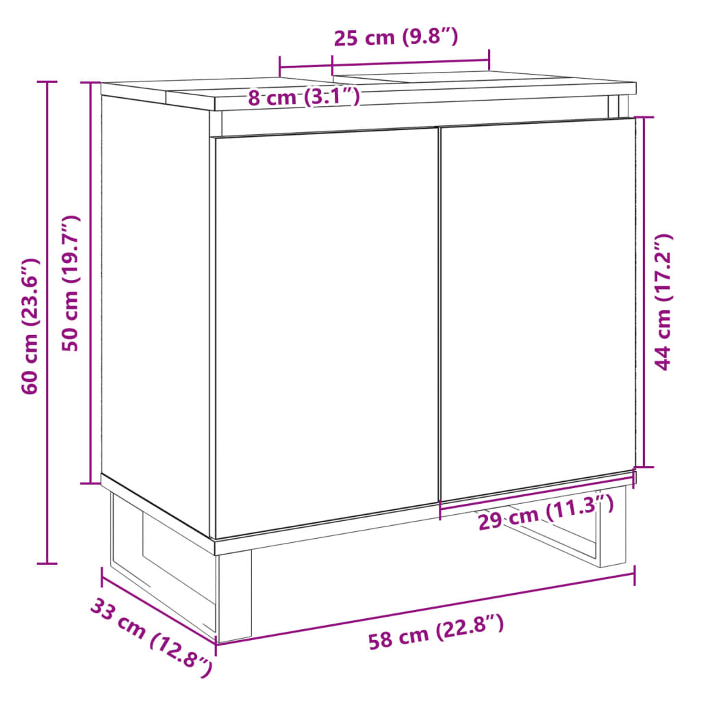 Badeværelsesskab Sonoma Eg 58x33x60 cm Træ Materiale
