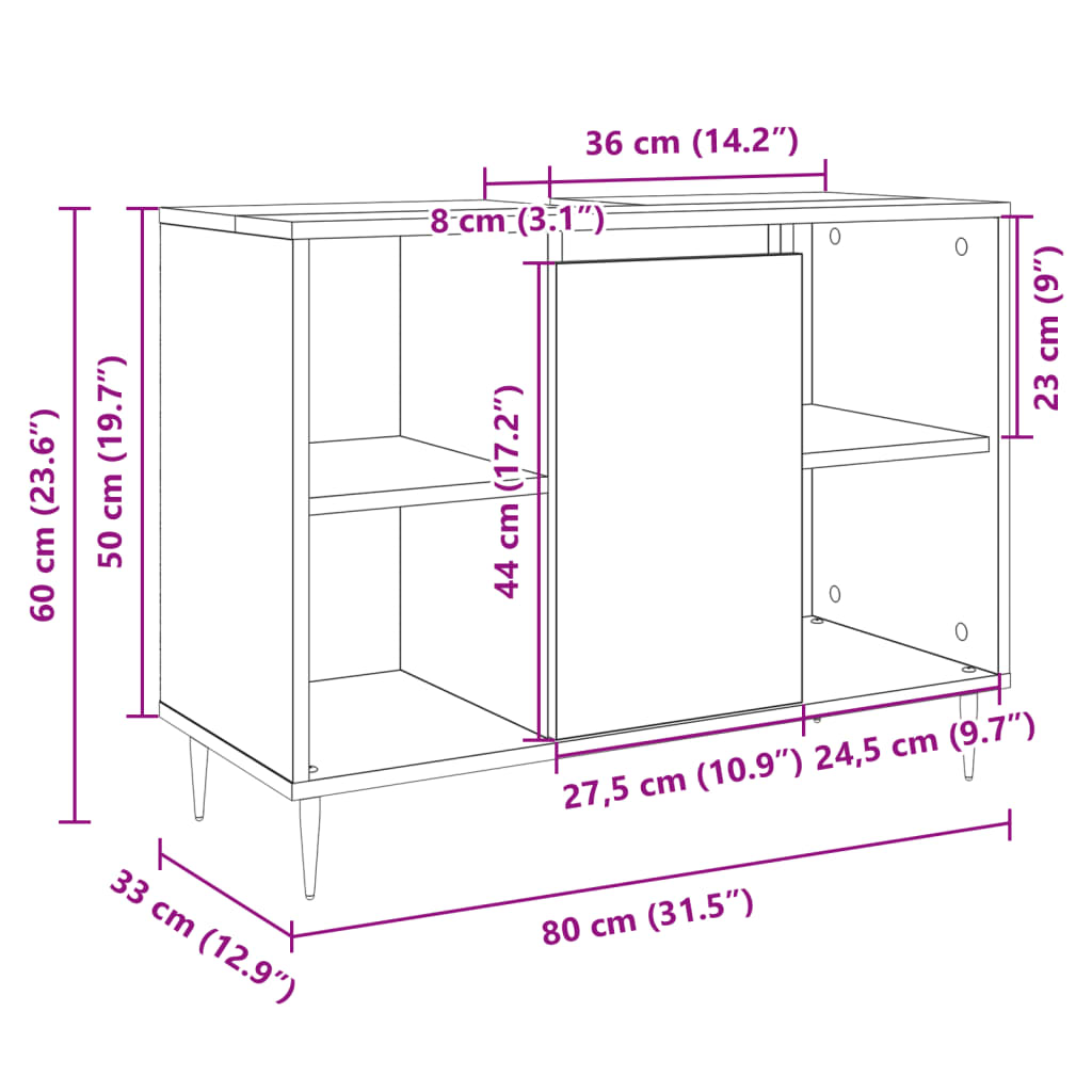 Badeværelsesskab Sonoma Eg 80x33x60 cm Træ Materiale