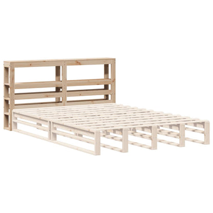 Sengegavl med hylder 150 cm massiv fyrretræ