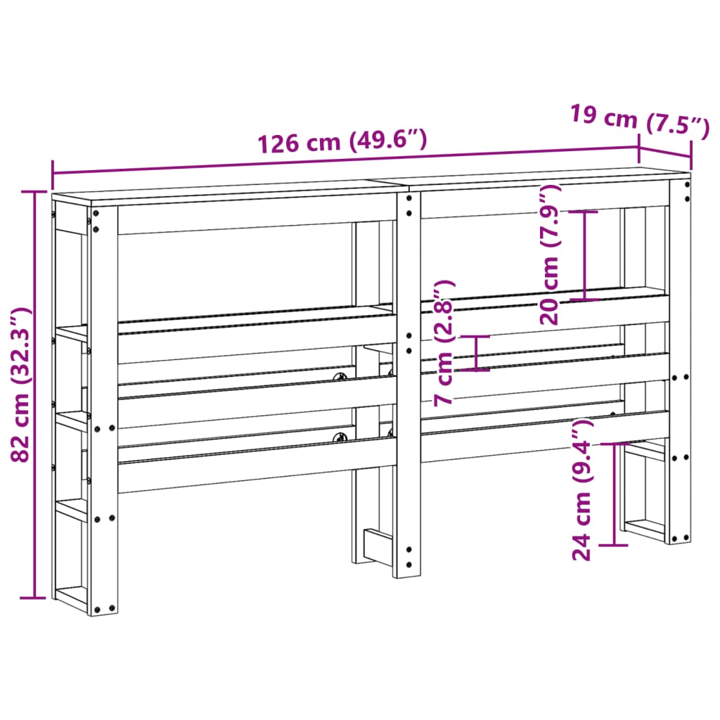 Kopfteil mit Ablagen 120 cm Massivholz Kiefer