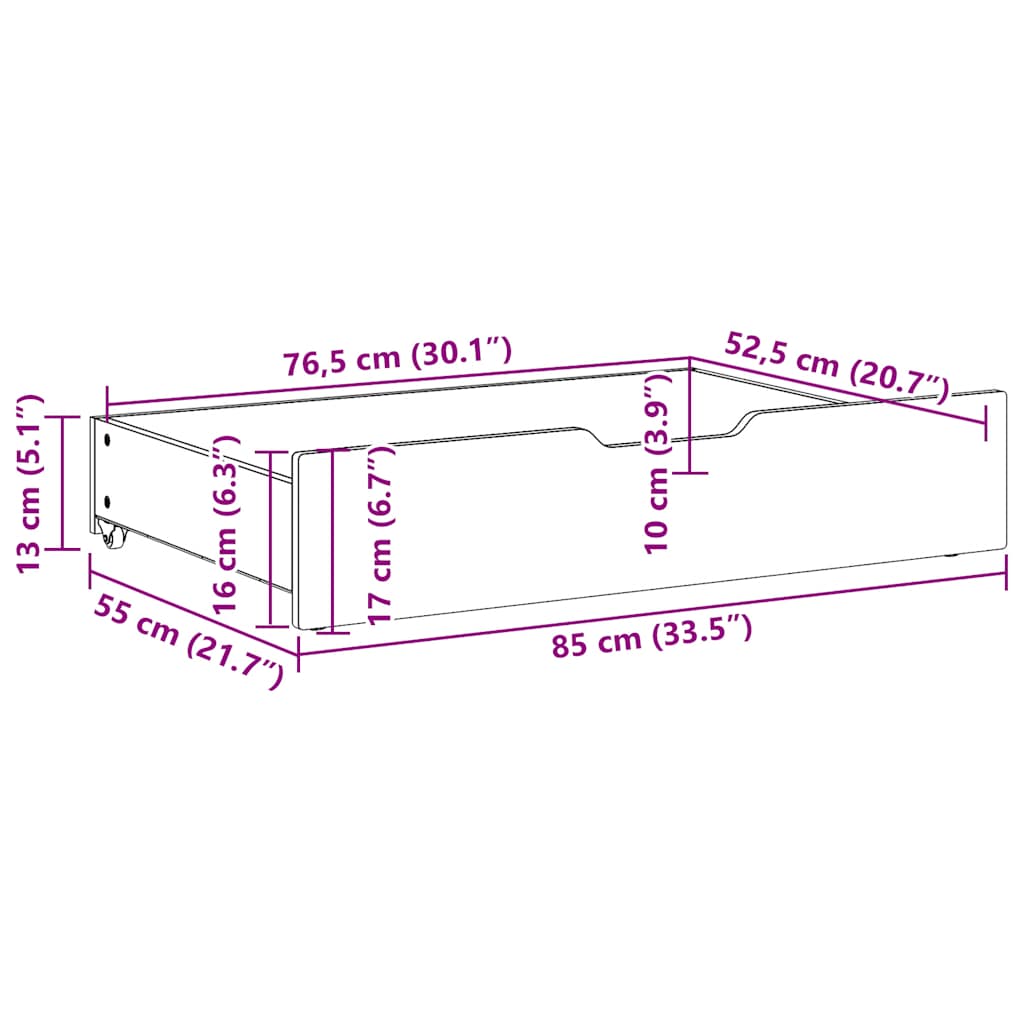 Bettschubladen mit Rollen 2 Stk. 85x55x17 cm Massivholz Kiefer