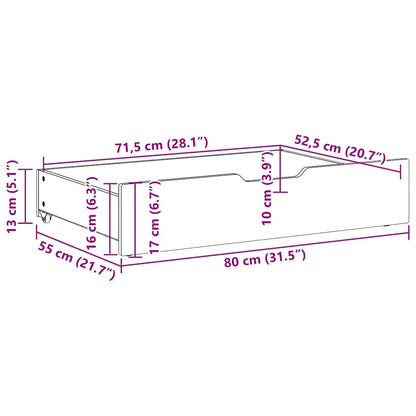 Bettschubladen mit Rollen 2 Stk. 80x55x17 cm Massivholz Kiefer