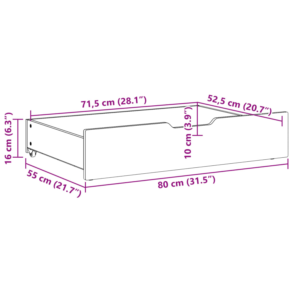 Bettschubladen 2 Stk. Wachsbraun 80x55x17 cm Massivholz Kiefer