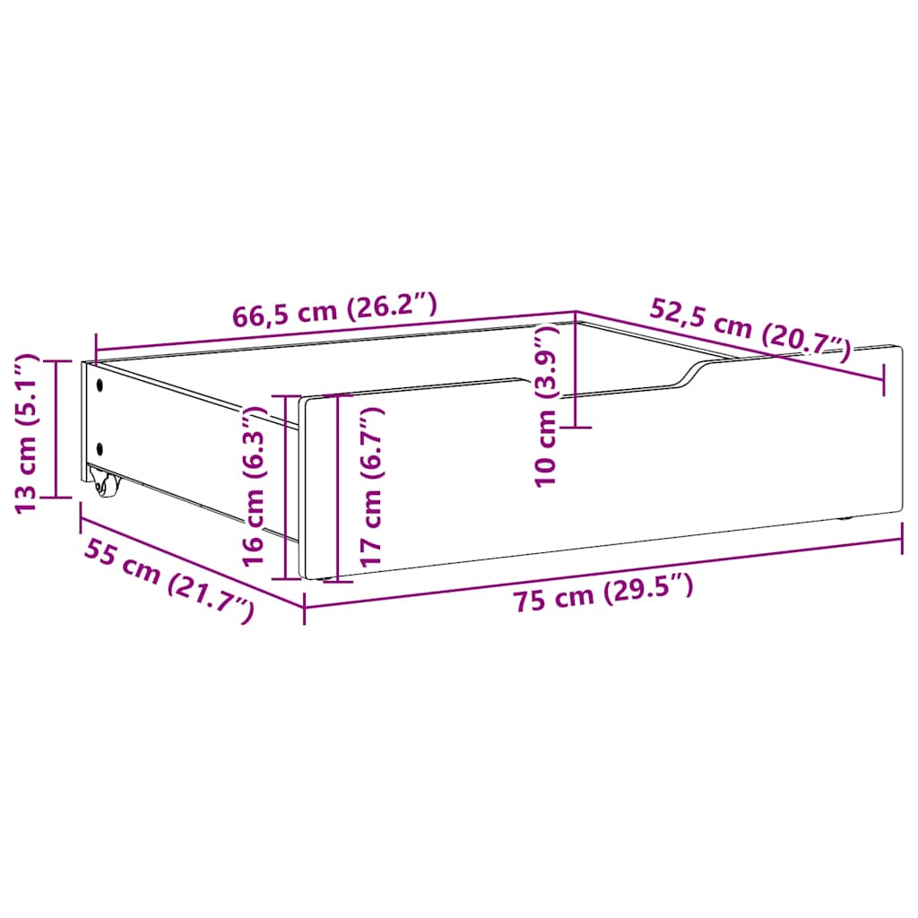Bettschubladen mit Rollen 2 Stk. 75x55x17 cm Massivholz Kiefer