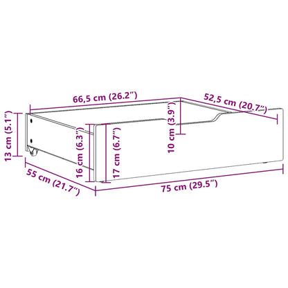 Bettschubladen mit Rollen 2 Stk. 75x55x17 cm Massivholz Kiefer