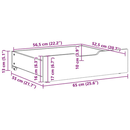 Bettschubladen mit Rollen 2 Stk. 65x55x17 cm Massivholz Kiefer