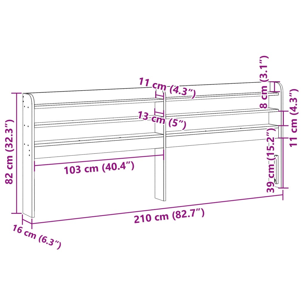 Kopfteil mit Ablagen Wachsbraun 200 cm Massivholz Kiefer