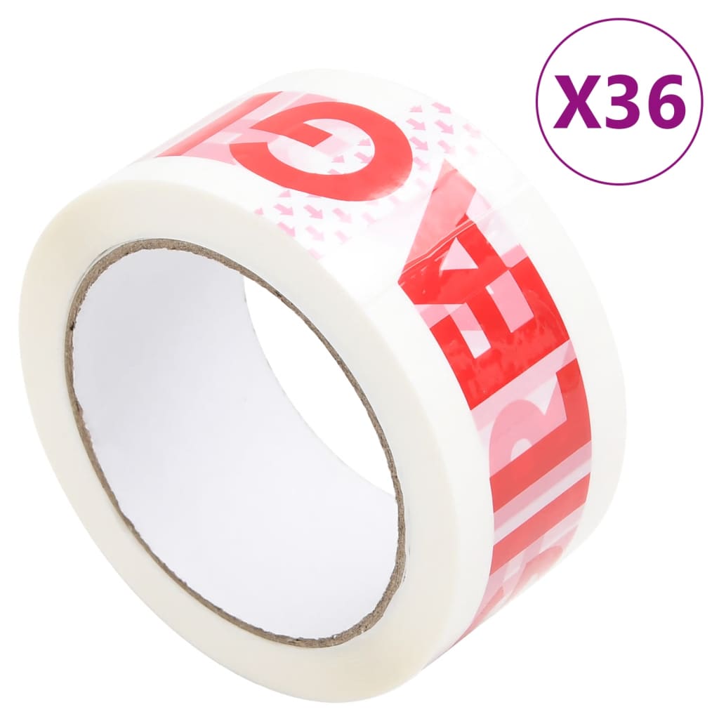 Paketklebeband 36 Stk. FRAGILE Aufdruck Weiß 48 mm x 66 m