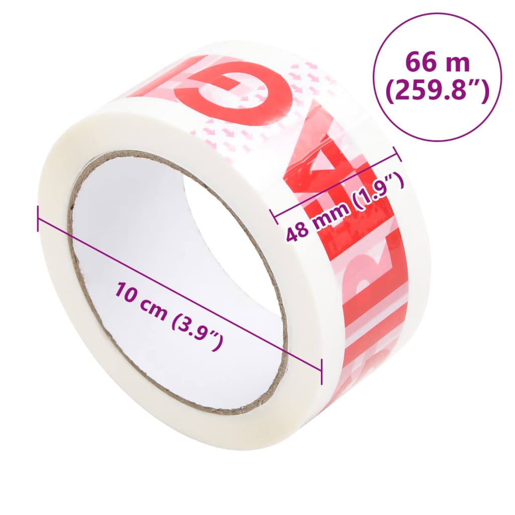 Paketklebeband 72 Stk. FRAGILE Aufdruck Weiß 48 mm x 66 m