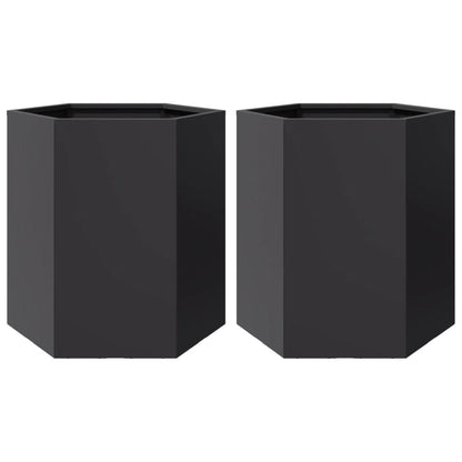 Garten-Pflanzgefäße 2 Stück Schwarz Sechseckig 46x40x45 Stahl
