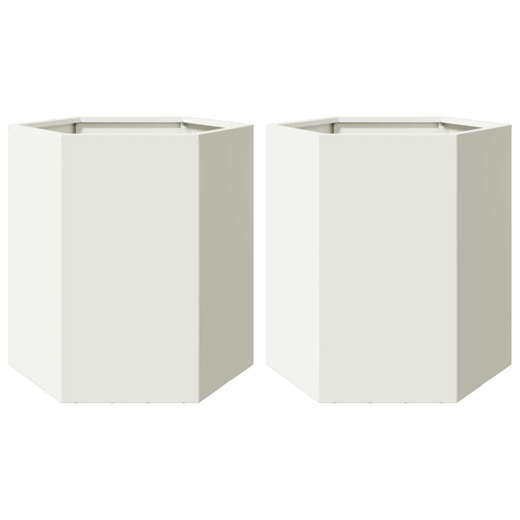 Garten-Pflanzgefäße 2 Stück Weiß Sechseckig 46x40x45 Stahl