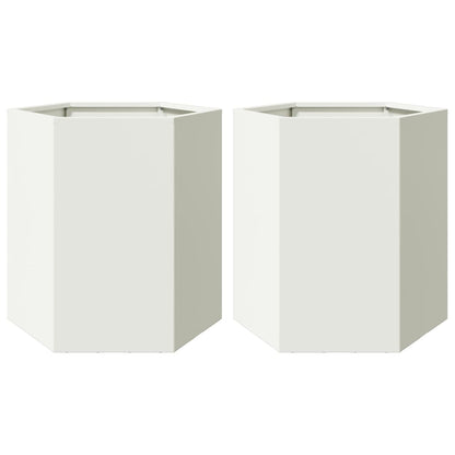 Garten-Pflanzgefäße 2 Stück Weiß Sechseckig 46x40x45 Stahl