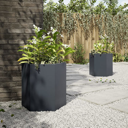 Garten-Pflanzgefäße 2 Stück Anthrazit Sechseckig 46x40x45 Stahl