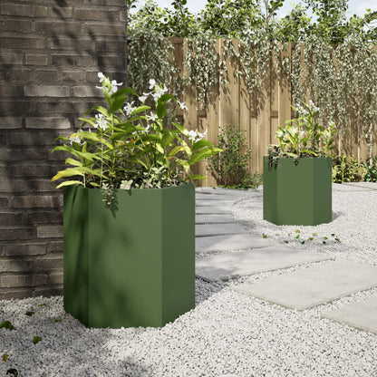 Garten-Pflanzgefäße 2 Stk.Olivgrün Sechseckig 46x40x45 cm Stahl