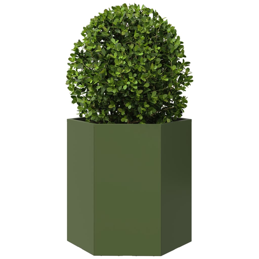 Garten-Pflanzgefäße 2 Stk.Olivgrün Sechseckig 46x40x45 cm Stahl