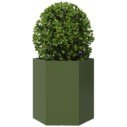 Garten-Pflanzgefäße 2 Stk.Olivgrün Sechseckig 46x40x45 cm Stahl