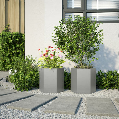 Garten-Pflanzgefäße 2 Stk.Sechseckig 46x40x45 cm Edelstahl