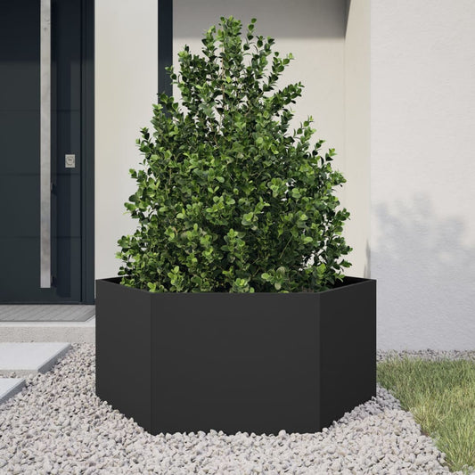 Pflanzkübel Schwarz Sechseckig 104x90x45 Stahl