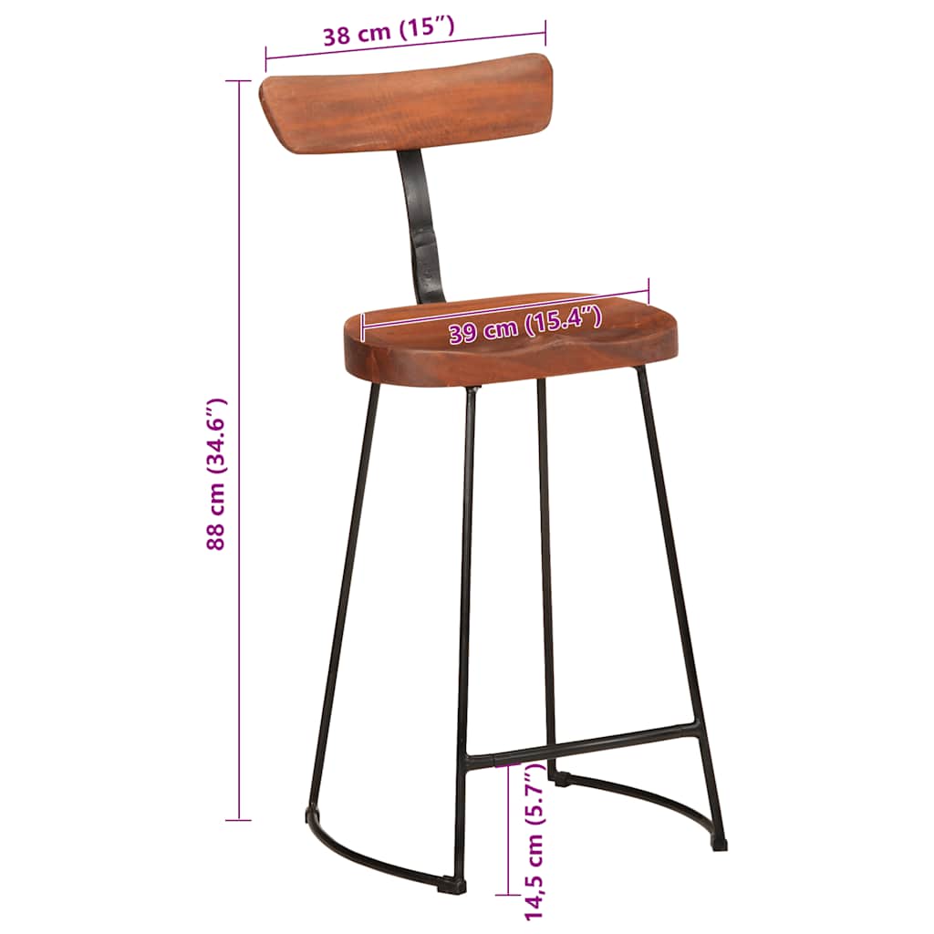 Barhocker 2 Stk. 49x43x88 cm Mango Massivholz