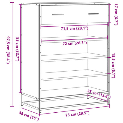 Schuhschrank Sonoma Eiche 75x38x97,5 cm Holzwerkstoff Metall