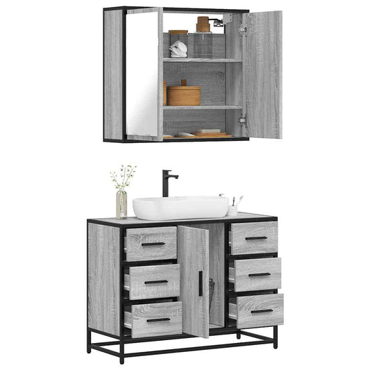 2-tlg. Badmöbel-Set Grau Sonoma Holzwerkstoff