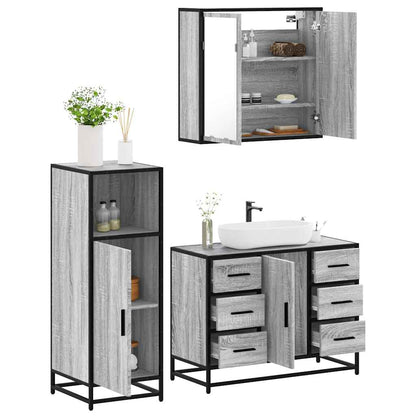 3-tlg. Badmöbel-Set Grau Sonoma Holzwerkstoff