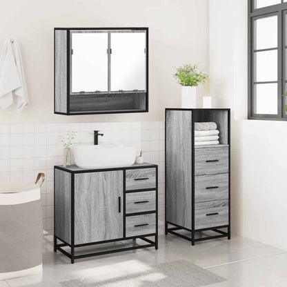 3-tlg. Badmöbel-Set Grau Sonoma Holzwerkstoff