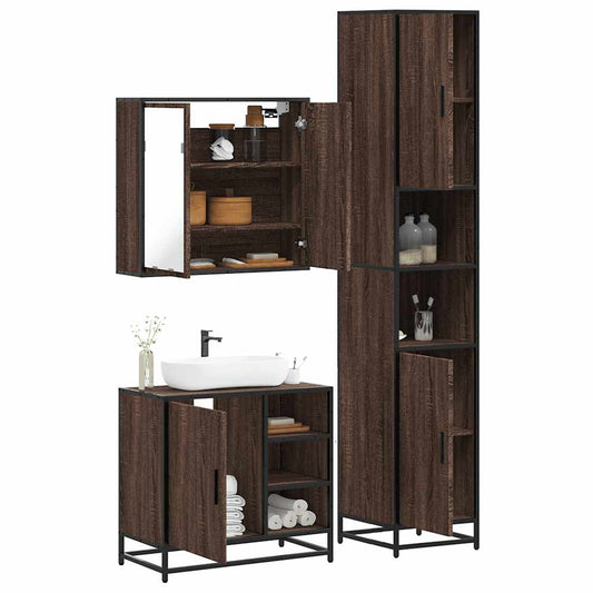 3-tlg. Badmöbel-Set Braun Eichen-Optik Holzwerkstoff