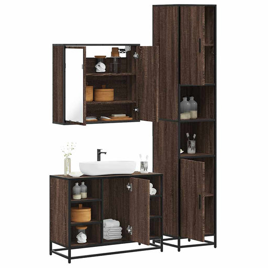 3-tlg. Badmöbel-Set Braun Eichen-Optik Holzwerkstoff