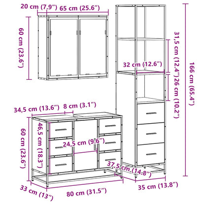3-tlg. Badmöbel-Set Sonoma-Eiche Holzwerkstoff