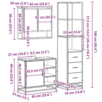 3-tlg. Badmöbel-Set Räuchereiche Holzwerkstoff