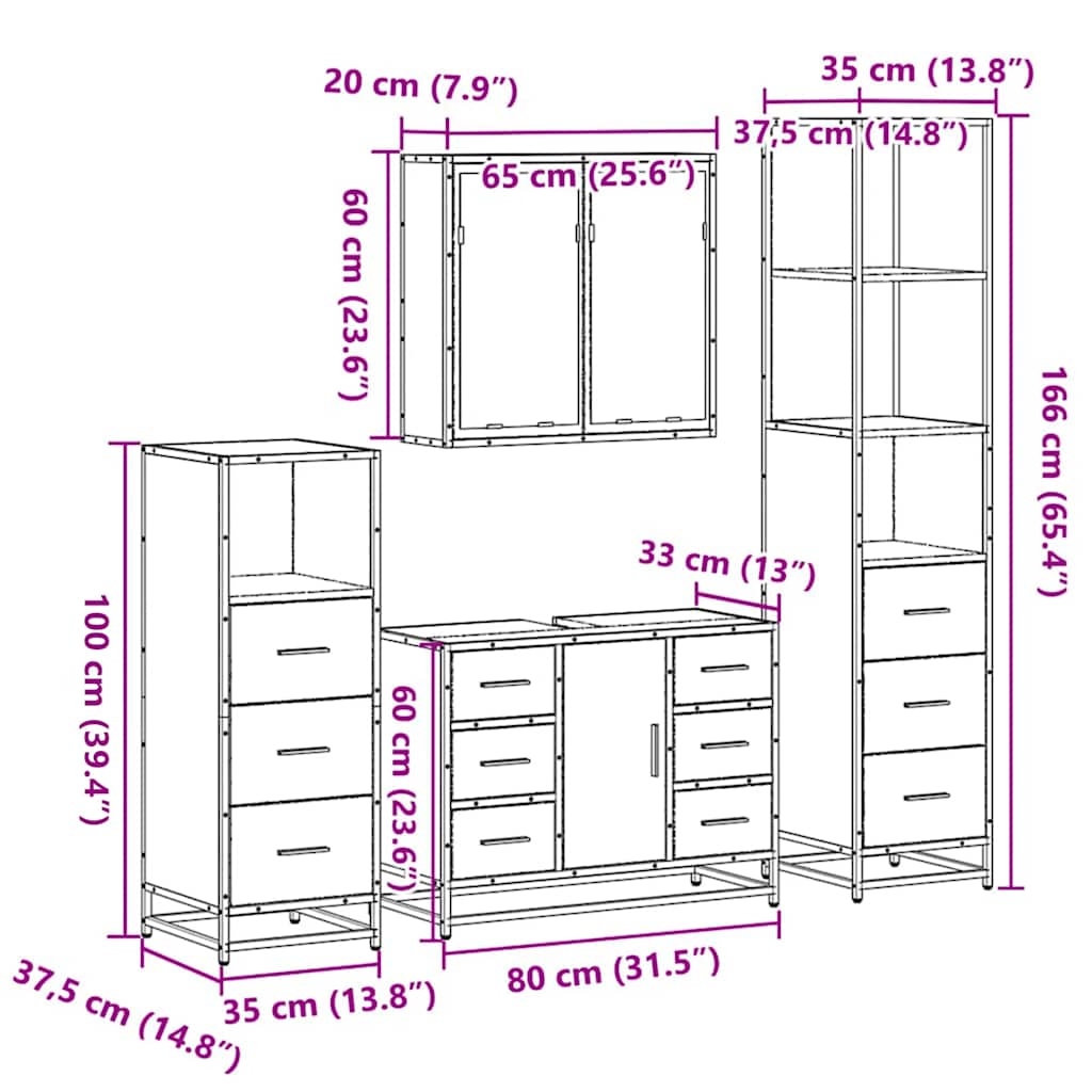 4-tlg. Badmöbel-Set Grau Sonoma Holzwerkstoff